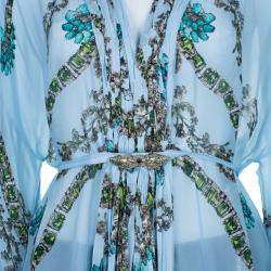 Pre Owned Roberto Cavalli Blue Floral Silk Chiffon Kaftan Top S