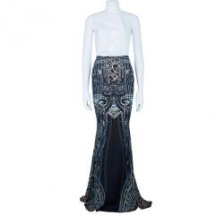 Pre Owned Roberto Cavalli Brown Printed Silk Fishtail Long Skirt S