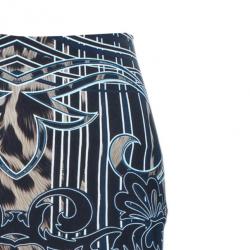 Pre Owned Roberto Cavalli Brown Printed Silk Fishtail Long Skirt S