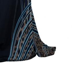 Pre Owned Roberto Cavalli Brown Printed Silk Fishtail Long Skirt S