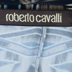 Pre Owned Roberto Cavalli Brown Printed Silk Fishtail Long Skirt S