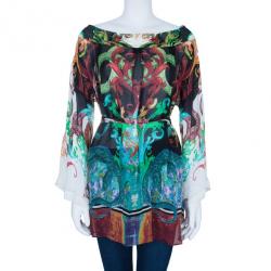 Pre Owned Roberto Cavalli Multiprint Oversized Silk Top S