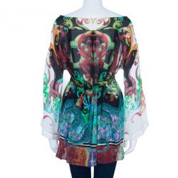 Pre Owned Roberto Cavalli Multiprint Oversized Silk Top S