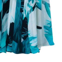 Pre Owned Roberto Cavalli Blue Tonal Silk Maxi Skirt M