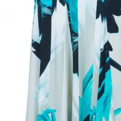 Pre Owned Roberto Cavalli Blue Tonal Silk Maxi Skirt M