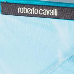 Pre Owned Roberto Cavalli Blue Tonal Silk Maxi Skirt M