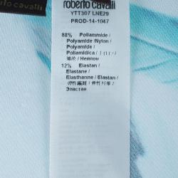 Pre Owned Roberto Cavalli Blue Tonal Silk Maxi Skirt M