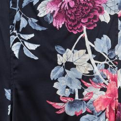 Pre Owned Roberto Cavalli Black Floral Print Silk Skirt M