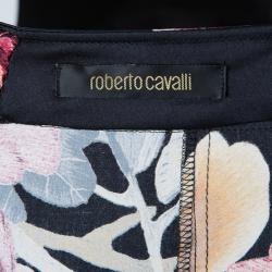 Pre Owned Roberto Cavalli Black Floral Print Silk Skirt M