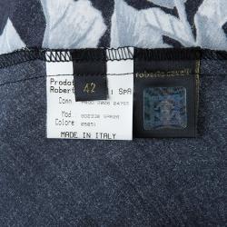 Pre Owned Roberto Cavalli Black Floral Print Silk Skirt M