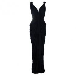 Pre Owned Roberto Cavalli Black Empire Waist Gathered Gown S