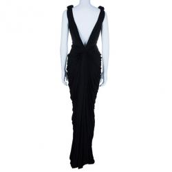 Pre Owned Roberto Cavalli Black Empire Waist Gathered Gown S