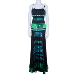 مملوكة مسبقًا Roberto Cavalli Printed Paneled Top And Skirt Set M