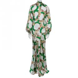 Pre Owned Roberto Cavalli Multicolor Glitter Detail Print Long Sleeve Silk Blouse M