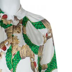 Pre Owned Roberto Cavalli Multicolor Glitter Detail Print Long Sleeve Silk Blouse M