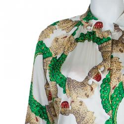 Pre Owned Roberto Cavalli Multicolor Glitter Detail Print Long Sleeve Silk Blouse M