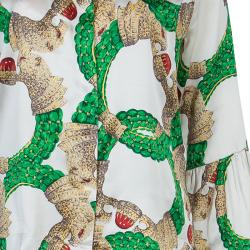 Pre Owned Roberto Cavalli Multicolor Glitter Detail Print Long Sleeve Silk Blouse M