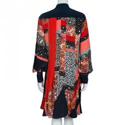 مملوكة مسبقًا Roberto Cavalli Multicolor Patch Printed Silk Long Sleeve Dress M