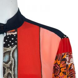 مملوكة مسبقًا Roberto Cavalli Multicolor Patch Printed Silk Long Sleeve Dress M