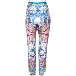 Pre Owned Roberto Cavalli Multicolored Printed Silk Pants M