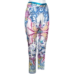Pre Owned Roberto Cavalli Multicolored Printed Silk Pants M