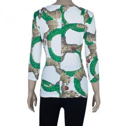 مملوكة مسبقًا Roberto Cavalli Draped Neck Jersey Print Top M