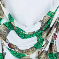 مملوكة مسبقًا Roberto Cavalli Draped Neck Jersey Print Top M