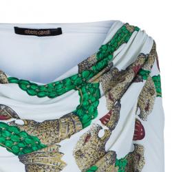 مملوكة مسبقًا Roberto Cavalli Draped Neck Jersey Print Top M