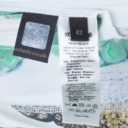 مملوكة مسبقًا Roberto Cavalli Draped Neck Jersey Print Top M