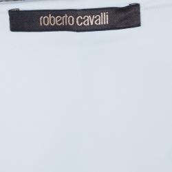 مملوكة مسبقًا Roberto Cavalli Draped Neck Jersey Print Top M