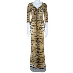 Pre Owned Roberto Cavalli Animal Print Fishtail Gown S