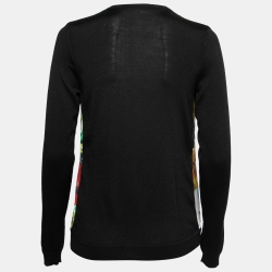 Pre Owned Roberto Cavalli Black Floral Print Faux Top Inlay Cardigan S