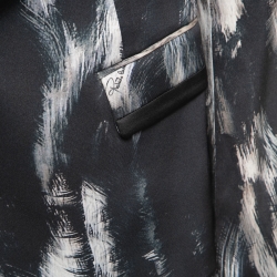 Pre Owned Roberto Cavalli Black Printed Silk Satin Single Breasted Blazer S