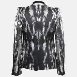 Pre Owned Roberto Cavalli Black Printed Silk Satin Single Breasted Blazer S