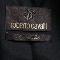 Pre Owned Roberto Cavalli Black Printed Silk Satin Single Breasted Blazer S