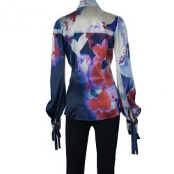 مملوكة مسبقًا Roberto Cavalli Multicolor Floral Silk Blouse S