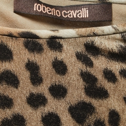 Pre Owned Roberto Cavalli Beige Animal Print Silk Draped Midi Dress S