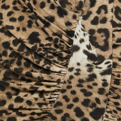 Pre Owned Roberto Cavalli Beige Animal Print Silk Draped Midi Dress S