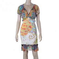مملوكة مسبقًا Roberto Cavalli Abstract Print Silk Blend Dress S