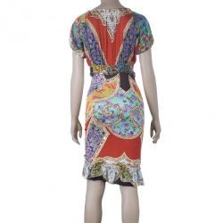 مملوكة مسبقًا Roberto Cavalli Abstract Print Silk Blend Dress S