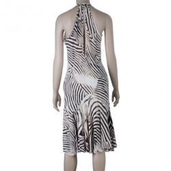 Pre Owned فستان روبرتو كافالي بحمالة عنق طبع فهد M