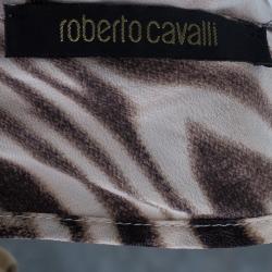 Pre Owned فستان روبرتو كافالي بحمالة عنق طبع فهد M