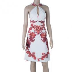 Pre Owned Roberto Cavalli Abstract Print Ruched Dress M