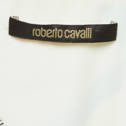 Pre Owned Roberto Cavalli Multicolor Leaves Print Stretch Knit Ruched Maxi Dress M