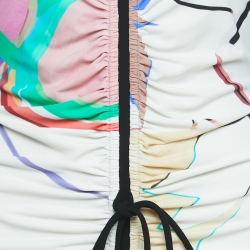 Pre Owned Roberto Cavalli Multicolor Leaves Print Stretch Knit Ruched Maxi Dress M