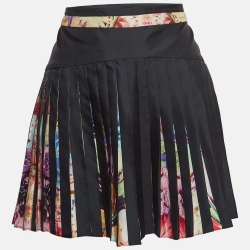 Multicolor Floral Printed Silk Pleated Mini Skirt