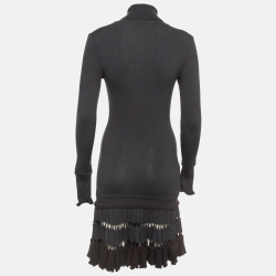 Pre Owned Roberto Cavalli Grey Wool Turtle Neck Flounce Short Dress S