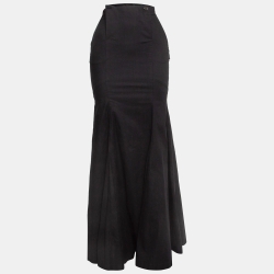 Black Cotton Canvas Flared Maxi Skirt