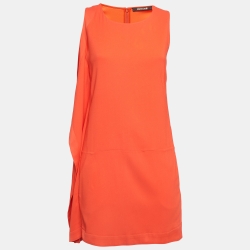 Orange Crepe Ruffled Short Dress