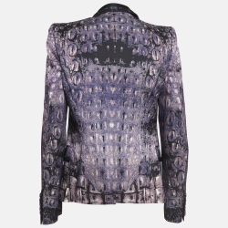 Pre Owned Roberto Cavalli Purple Printed Silk Single-Breasted Blazer M